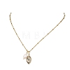 Rice Natural Pearl & Natural Dalmatian Jasper Faceted Horse Eye Pendant 304 Stainless Steel Satellite Chain Necklaces for Women NJEW-JN06261-02-3