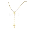 Round White Shell Pearl & Brass Rosary Bead Necklaces NJEW-JN05836-2