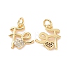 Rack Plating Brass Micro Pave Clear Cubic Zirconia Charms X-ZIRC-C042-03G-1