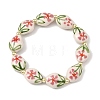 Handmade Printed Porcelain Floral Oval Beaded Stretch Bracelets BJEW-JB14182-3