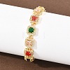 Square Brass Micro Pave Clear Cubic Zirconia and Glass Link Chain Bracelets BJEW-T025-04G-02-5