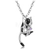 Stainless Steel Rhinestone Cow Cat Urn Ashes Pendant Necklace for Women PW-WG86E74-06-1