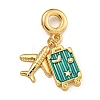 Rack Plating Brass Dark Cyan Enamel European Dangle Charms KK-U035-24G-1