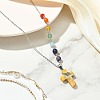 Chakra Natural Crazy Agate Religion Cross Pendant 304 Stainless Steel Cable Chain Necklaces for Women NJEW-JN06268-02-1