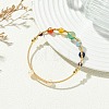 Chakra Herringbone Wire-Wrapped Gemstone Brass Cuff Bangles BJEW-JB14035-1
