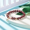 Synthetic Hematite & Natural Sandalwood & Rhodonite Stretch Bracelet with Brass Star BJEW-JB07929-2