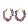 3 Pairs 3 Size Natural Amethyst Chips Hoop Earrings EJEW-JE05710-06-4