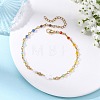 Baras Pave Clar Cubic Zirconia Flat Round & Cross Natural White Shell & Faceted Rondelle Glass Bead Chain Anklets for Women AJEW-AN00824-1