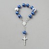 Plastic Imitation Pearl and Porcelain Round Link Metal Virgin Cross Charm Rosary Bracelets BJEW-WH0041-51B-1