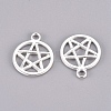 Tibetan Style Alloy Flat Round with Star Charms X-TIBEP-5248-S-FF-2