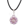 Flower Glass Seed Beads & Acrylic Pendant Necklaces NJEW-MZ00044-03-1