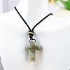 Natural Labradorite Cross Pendant Black Cotton Cord Necklaces FS-WG3ED65-04-1