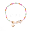 Natural Shell & Glass Seed Beaded Stretch Bracelet with Brass Star Charms for Women BJEW-JB09357-2