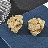Camellia Flower Brass & Clear Cubic Zirconia Stud Earrings KK-CBA36A2-01G-1