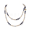 Round Natural Lapis Lazuli & Synthetic Howlite Beaded Wrap Long Necklaces NJEW-JN05907-02-4