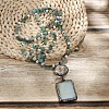 Rectangle & Flat Round Bohemian Style Natural Amazonite with Glass Pendant Necklaces FS-WGEA5B3-03-2