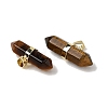 Natural Tiger Eye Double Terminal Pointed Pendants G-NH0001-15G-08-2