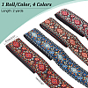   4 Bundles 4 Colors Flat Ethnic Style Polycotton Embroidered Floral Ribbon OCOR-PH0002-47-2