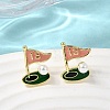 Ship Brass Enamel Stud Earrings EJEW-H180-24G-3