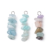 3Pcs Natural Aquamarine & Flower Amazonite & Synthetic Stone Chip Beaded Constellation Pendants PALLOY-JF03043-11-1