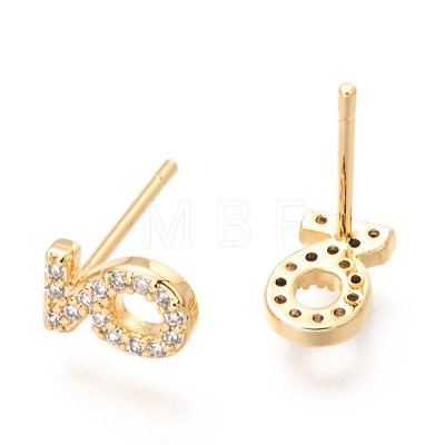 Brass Micro Pave Clear Cubic Zirconia Stud Earrings EJEW-O103-10G-1