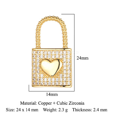 Brass Micro Pave Clear Cubic Zirconia Pendants ZIRC-OY001-19G-1