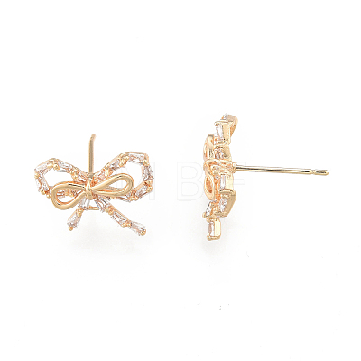 Clear Cubic Zirconia Bowknot Stud Earrings EJEW-N012-54-1