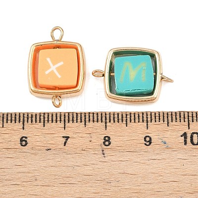 CCB Plastic Frame with Polymer Clay Letter Beads Square Links Connector Charms KK-D103-07G-1