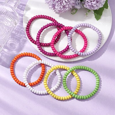 Acrylic Rondelle Beaded Stretch Bracelets Set BJEW-JB11020-01-1