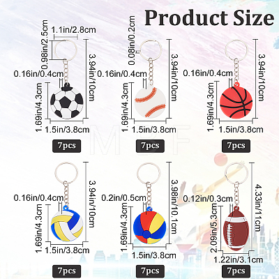 42pcs 6 Style Sports Goods PVC Pendant Keychain KEYC-CP0001-08-1