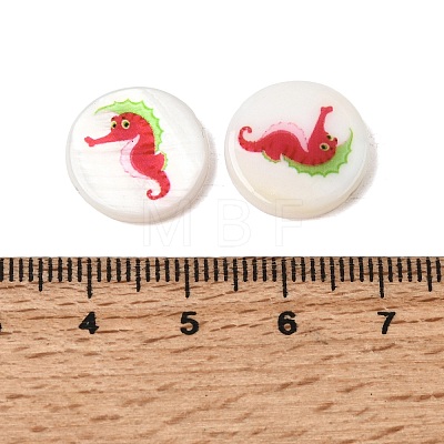 Ocean Printed Natural Freshwater Shell Flat Round Beads SHEL-A006-13J-1