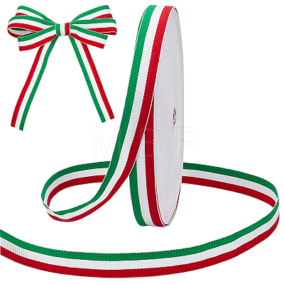 50 Yards Tricolor Polyester Striped Grosgrain Ribbon OCOR-WH0078-199B-1