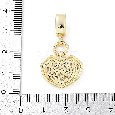 Brass Clear Cubic Zirconia Heart European Dangle Charms KK-Z090-04G-1