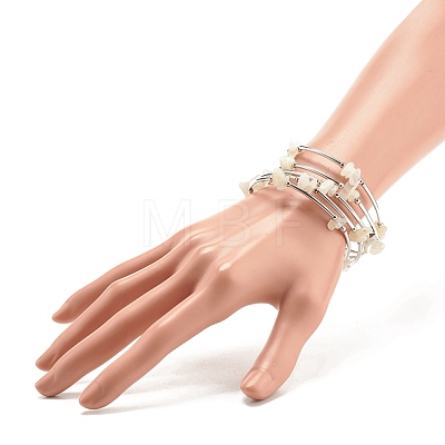 5-Loop Natural White Moonstone Chip Beaded Wrap Bracelets for Women BJEW-JB01517-08-1