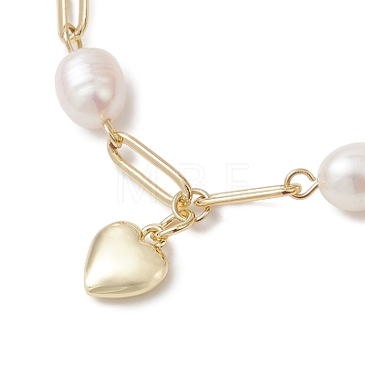 Brass Heart Charms & Paperclip Chains Bracelets BJEW-JB13479-1