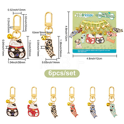 6Pcs 6 Style Alloy Enamel Koi Fish & Maneki Neko Pendant Decorations HJEW-PH01618-1