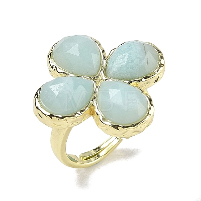 Natural Amazonite Faceted Adjustable Ring for Women RJEW-A092-01G-13-1