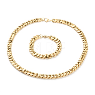 Ion Plating(IP) 304 Stainless Steel Cuban Link Chain Bracelets & Necklaces Jewelry Sets SJEW-B019-03D-G-1