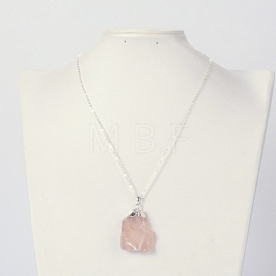 Natural Bezel Raw Rough Gemstone Rose Quartz Pendant Necklaces NJEW-JN01110-1