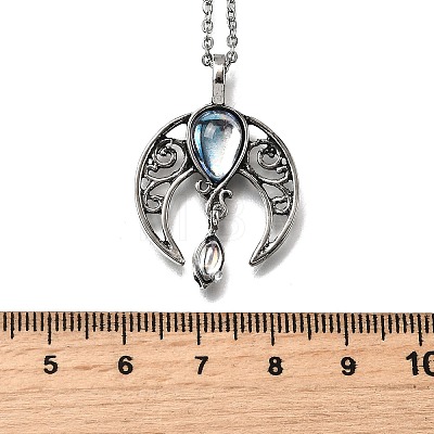 Bohemian Hollow Moon Zinc Alloy Pave Natural Moonstone Pendant Necklaces FS-WG20EBE-01-1