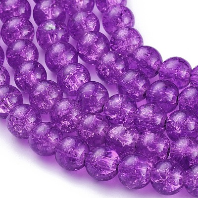 Blue Violet Crackle Glass Round Beads Strands for DIY Jewelry X-CCG-Q001-8mm-12-1