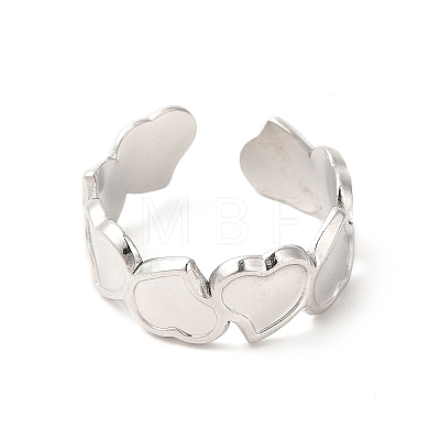 304 Stainless Steel Heart Open Cuff Ring for Women RJEW-E063-20P-1