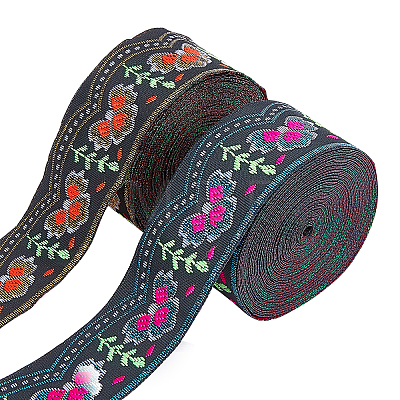 2 Rolls 2 Colors Ethnic Style Embroidery Polyester Ribbons OCOR-GA0001-14-1