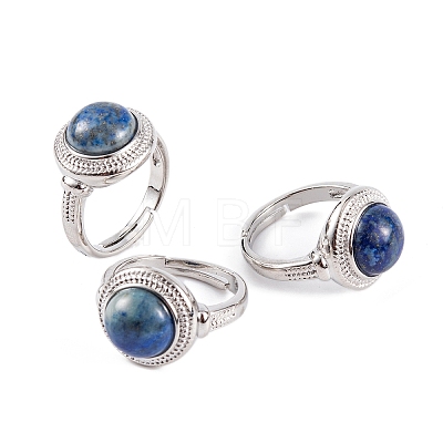 Natural Lapis Lazuli Round Adjustable Rings RJEW-K271-04P-11-1