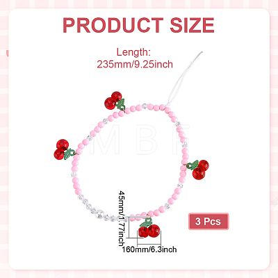 3Pcs Cherry Acrylic & ABS Plastic Bead Mobile Straps AJEW-ME0003-41-1