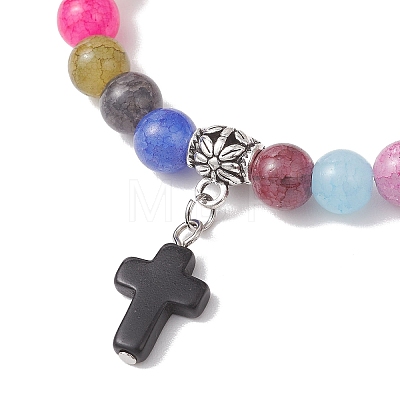 Synthetic Turquoise Cross Charm Bracelets BJEW-JB13099-1