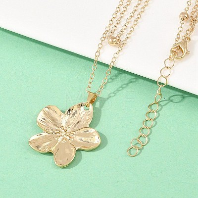 Alloy Flower Pendant with Iron Chain Double Layer Necklaces for Women NJEW-A066-02G-1