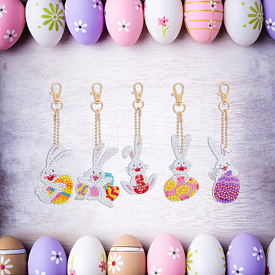 1 Set DIY Rabbit with Easter Egg Diamond Painting Keychains Kits DIY-FH0005-10-1