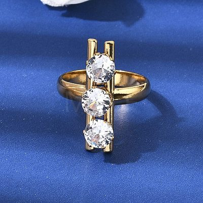 304 Stainless Steel Micro Pave Cubic Zirconia Open Cuff Rings for Women RJEW-K258-12B-G-1