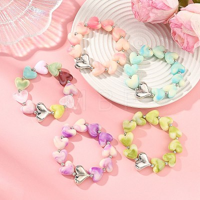 Acrylic Heart Beaded Stretch Bracelets for Kid BJEW-JB14277-1